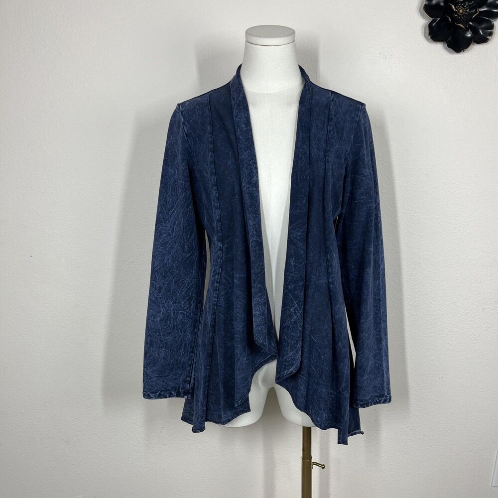Testimony Los Angeles Jacket Womens M Blue French Terry Open Peplum Cardigan